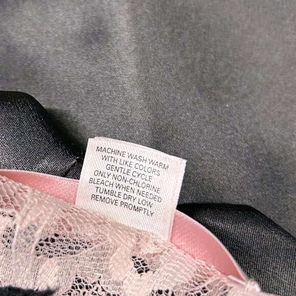 Victoria's Secret Angels Black Satin Pink Lace-Ribbon Slip Dress SZ Large Womens - Picture 13 of 16